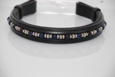 Têtière Noire Pour Cheval (Cob) Avec Cristaux Bleus Et Perles - Pet & Pasture