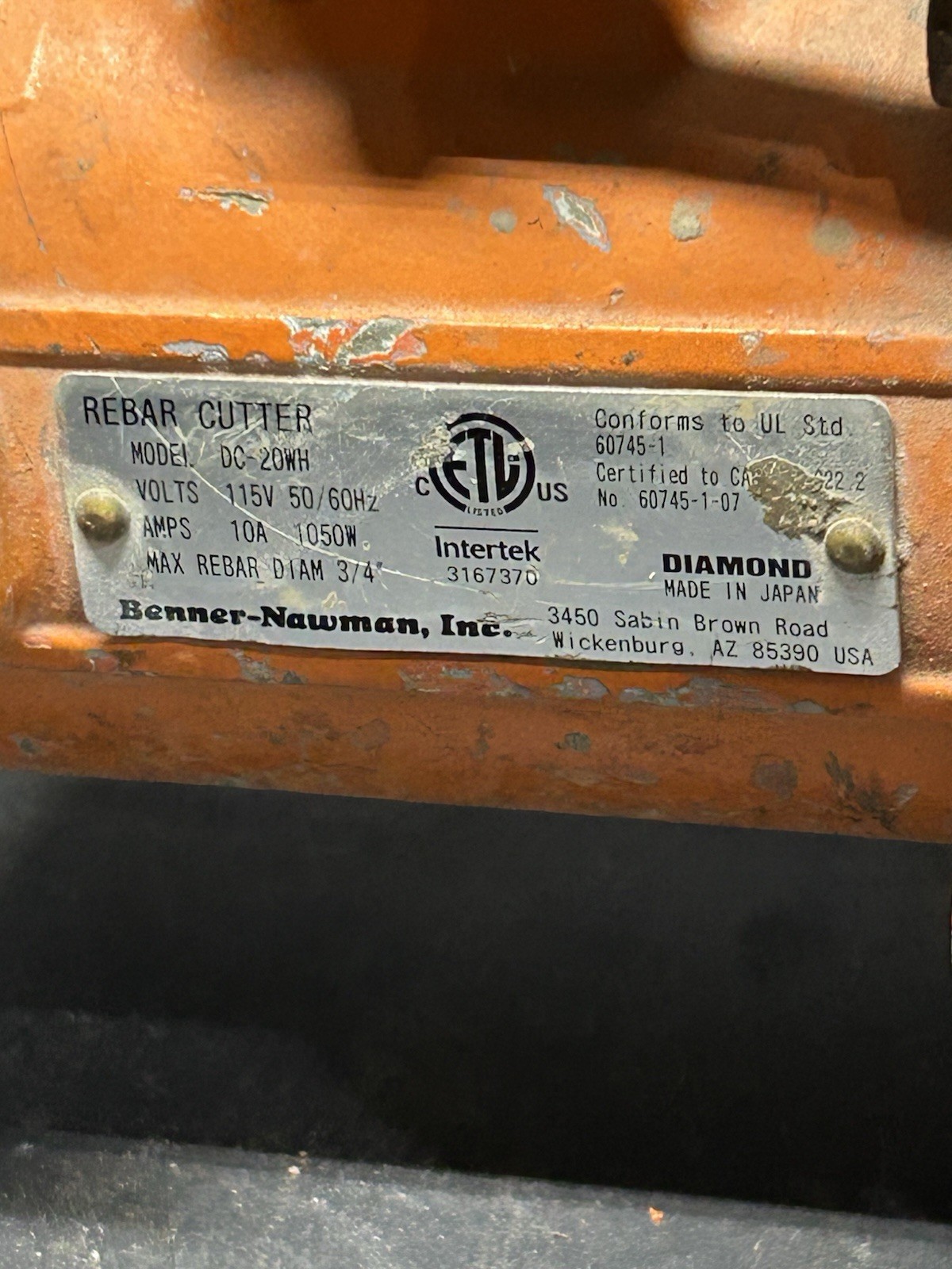 Benner-Nawman Diamond 3/4" Rebar Cutter (DC-20WH)