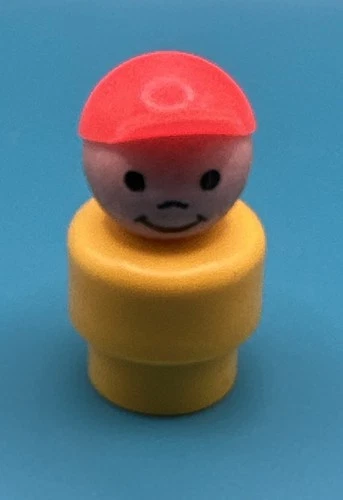 Fisher Price Little People Boy Orange Red Baseball Hat Yellow Shirt Vintage ￼