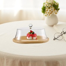 Bamboo Cake Stand with Acrylic Lid Cake Tray for Candy Wedding Festive Party