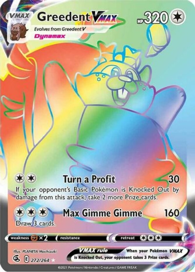 NM-Mint Greedent VMAX - 272/264 - Secret Rare Pokemon Fusion Strike