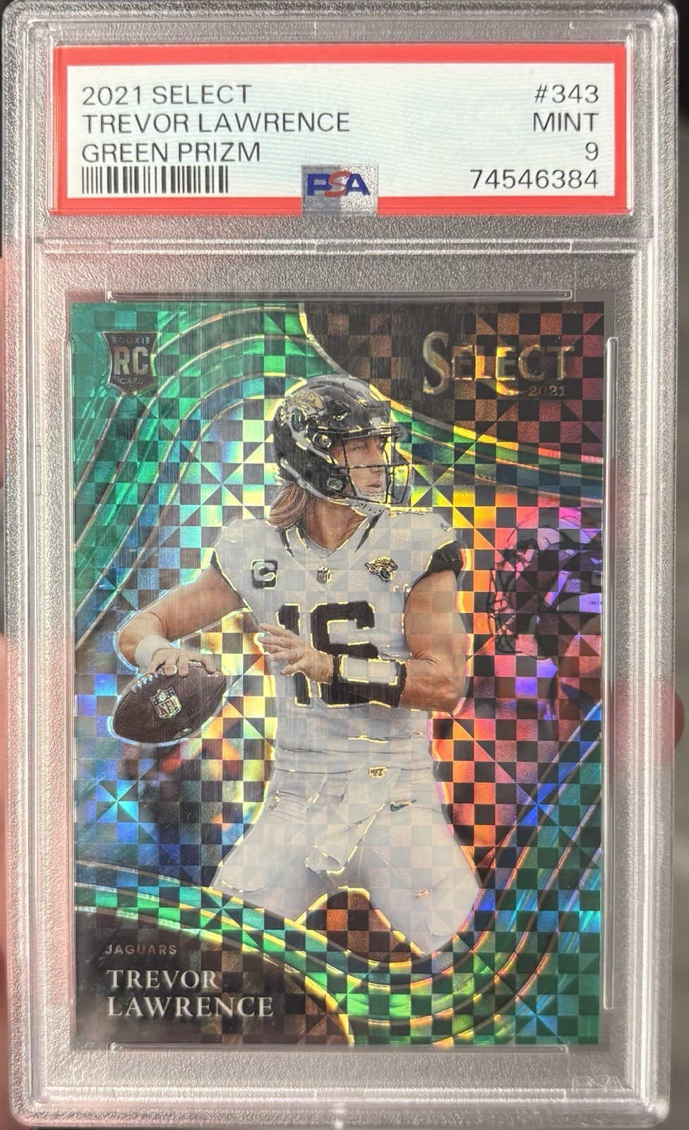 2021 Panini Select Trevor Lawrence Green Prizm #5/5 #343 Rookie PSA 9