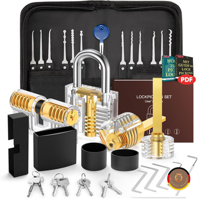 IPSXP Lockpicking Set 32 Stück Dietrich Set mit 4 Transparenten Trainingsschlöss
