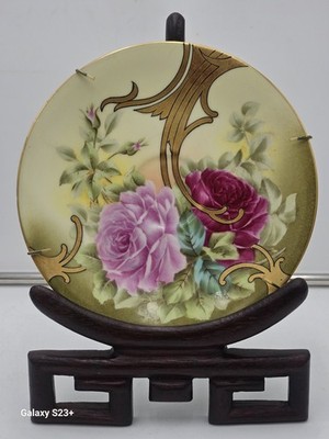 Antique Limoges T.V Hand Painted Rose Plate Artist Signed ''Roby'' 8 Inch Dia.