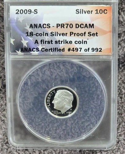 2009-S Roosevelt Dime Silver Anacs PR70DCAM Uncirculated A First Strike Coin 10c