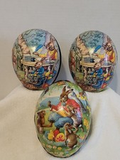 Vintage Easter Paper Mache Egg Candy Containers Lot Of 3 