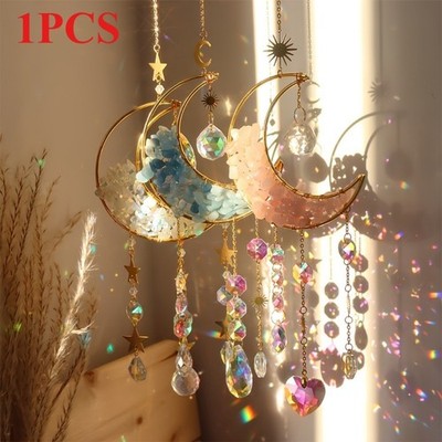Handmade Moon Shaped Amethyst Ornament Designed For Outdoor Indoor Hanging Decor