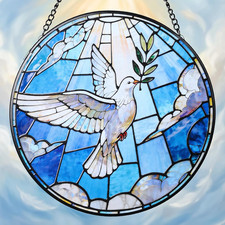 Stained Glass Suncatcher, Dove of Peace Sun Catchers 7.8 in Suncatchers for Wind
