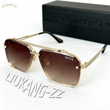 DITA Square Double Bridge Aviator Sunglasses Gold Frame Gradient Brown Lens