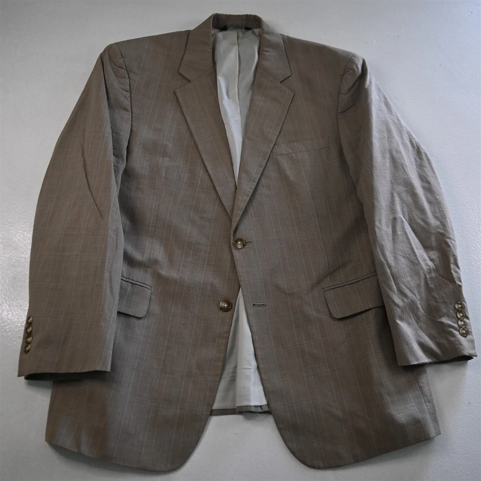 Jos A Bank 44R 38x32 棕色 Glenn 格纹棉羊毛男式夹克裤子套装 — 第 2/4 张图片