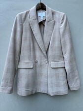 House of Harlow 1960 Plaid Double Breasted Blazer Cream Tan Nude M