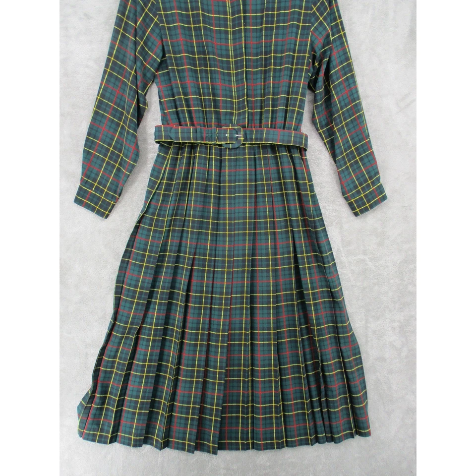 Vintage Talbots Dress 16 Plaid Modest Pleated Belted Preppy Academia Green Red - Image 4 of 4
