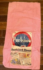 VTG FLOUR SACK Still Together  PURASNOW PARTIAL LABEL 24 X 12”  Pink Polka Dot