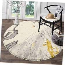  Round Area Rugs 3' Diameter Modern Abstract Beige Marble Throw Rugs Super 