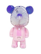 Rechargeable Bear Fan with 3 Speeds, 11 inches Tall, LED Light, USB Jelly Pink