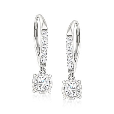 Ross-Simons 1.00 ct. t.w. Diamond Drop Earrings in 14kt White Gold