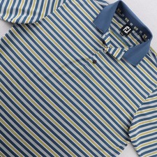 FootJoy Mens Large Blue Striped Short Sleeve Golf Polo Shirt Stretch Polyester