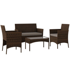 Outsunny Set da Giardino 4pz con Divanetto, 2 Sedie e Tavolino Grigio e Marrone