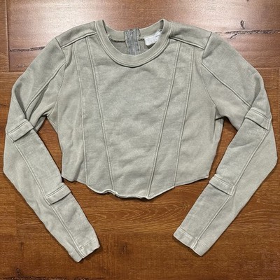 VIAVIA.LIVE Moto Crop Top Womens M Gray Long Sleeve Blocked Designer City Chic