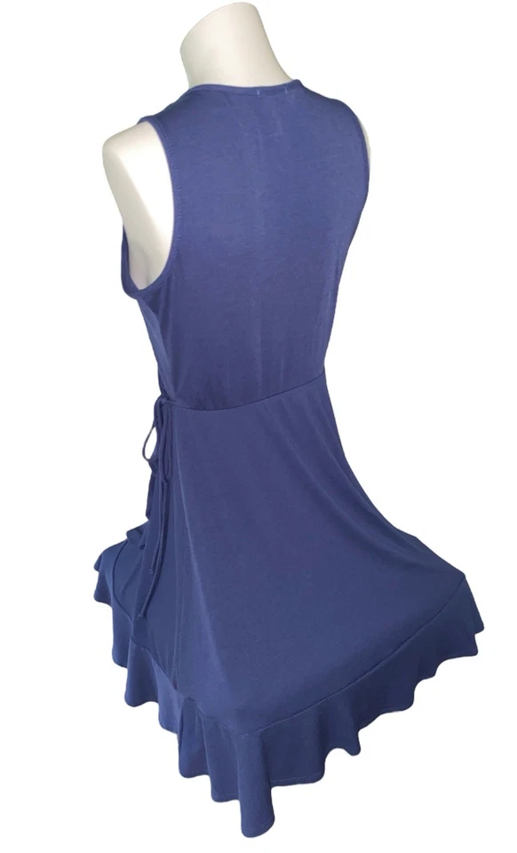 Vestido Soprano Mujer Sin Mangas Envolvente Azul Cruzado Volantes Midi Talla Grande EE. UU. Foto 4 de 4