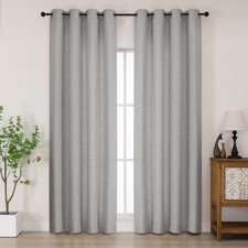 Light Grey Curtains 84 Inches Long 2 Panels Set, Light Filtering Faux Linen T...