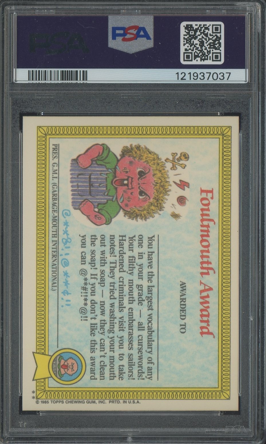 1985 Topps Garbage Pail Kids GPK Stickers #25b Scary Carrie PSA 9 MINT view 2