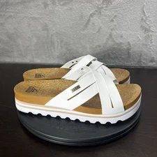 REEF Kaia Cross Women Size 10 White Vegan Leather Cushioned Slide Sandals