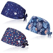 3 PCS Women Scrub Caps Adjustable Surgical Cap With Button Lightweight
