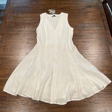 NWT J.Crew Linen Mini Dress 6P White Sleeveless Lined V-Neck Button Front Chic