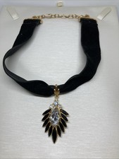 Exquisite Black 14 Velvet Choker with Black White Crystals Gothic Victorian