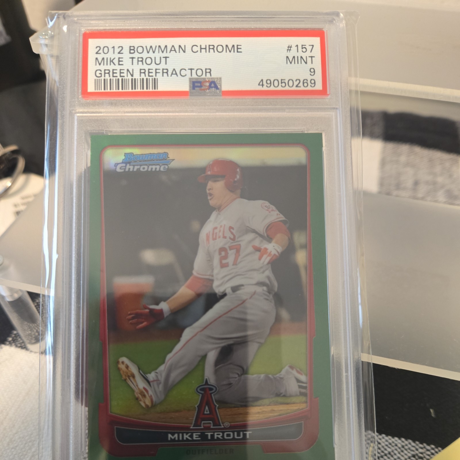 Mike Trout 2012 Bowman Chrome Green Refractor #157 PSA 9 Mint