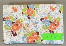 Vtg Floral Feed Sack Open Orange Blue Green Brown White 47" x 36" Feedsack