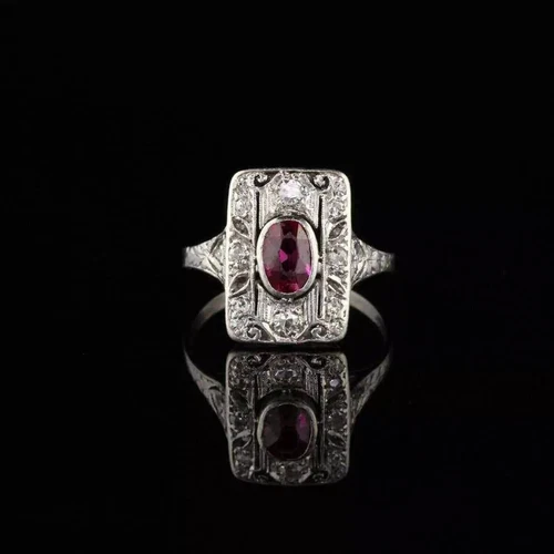 Victorian Filigree Anniversary Ring 2.3 Ct Simulated Ruby 14k White Gold Over