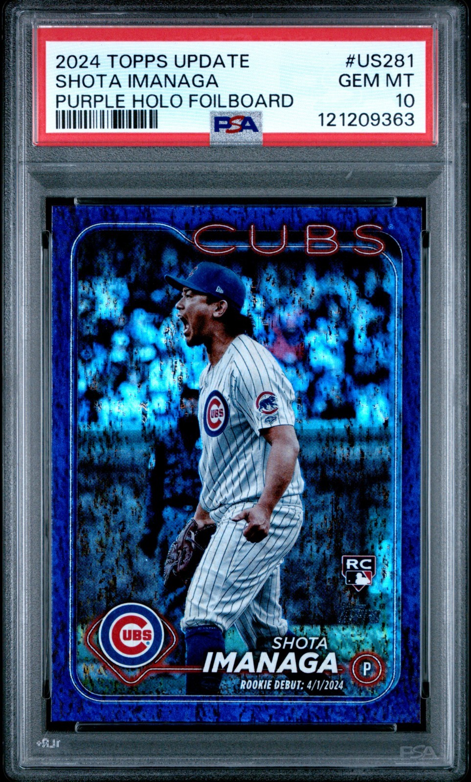 2024 TOPPS UPDATE US281 SHOTA IMANAGA PURPLE HOLO FOILBOARD /799 PSA 10