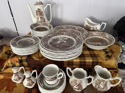 J & G Meakin Americana Ironstone Dinner Set England White/Brown