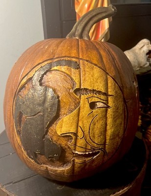  Very Rare XL Salem Collection 13'' Pumpkin Halloween carved moon stars cat