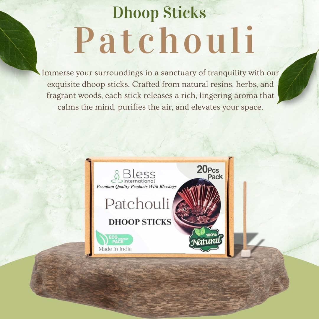 Bless-International Patchouli-100%-Natural-Incense-Bambooless-Dhoop-Sticks Ha...