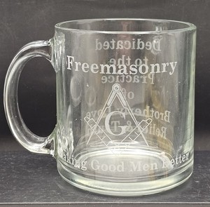 Vintage Masonic Freemasonry Etched Clear Glass Double-sided Coffee/Tea Mug