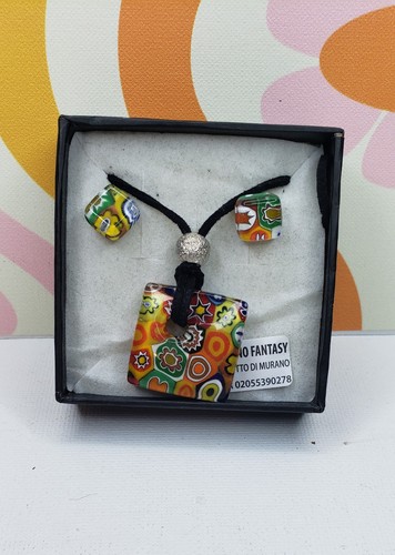 Murano Fantasy Glass Millefiori Necklace and Earrings Set
