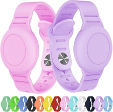 2 Pack Waterproof AirTag Bracelet for Kids, Hidden 2 Pack, Pink Purple 1