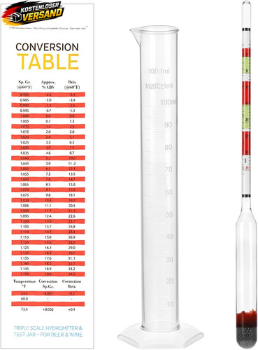 Alkoholmessgerät für Wein Bier mit 100ml Messzylinder und Bierspindel
