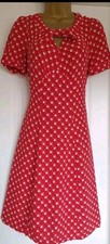 Vintage 1940s WW2 Style Red Polka-dot Tea Party Dress Size 10 Art Deco
