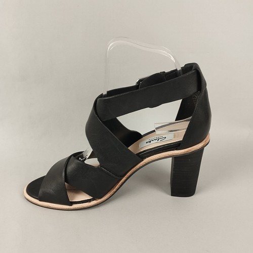 Clarks Sandals Womens Size 5 Black Leather Strappy Heeled Comfort Smart Casual - Imagen 7 de 14