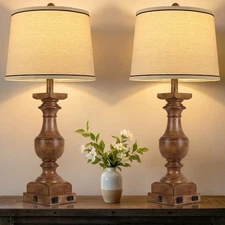 Wood Grain Color Table Lamps, 28'' Resin Desk Lamp for Bedroom, Nightstand La...