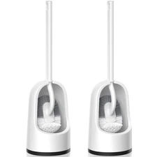 2 Pack Toilet Brush Set with Holder - Durable Curved Bristles for Deep Cleaning