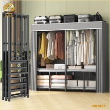 74.8" Heavy Duty Portable Wardrobe Closet w/Cover Clothes Rack Organizer Shelf