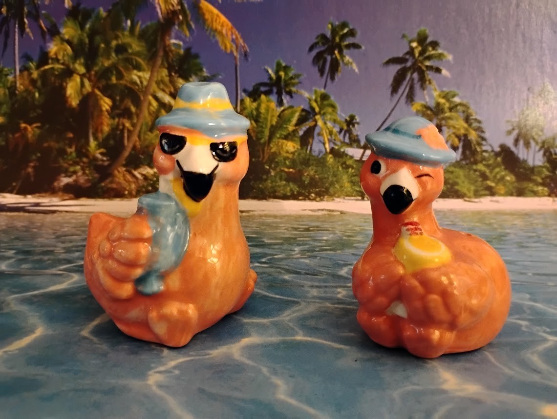 Mini Salt And Pepper Shakers - Pink Flamingo Pair