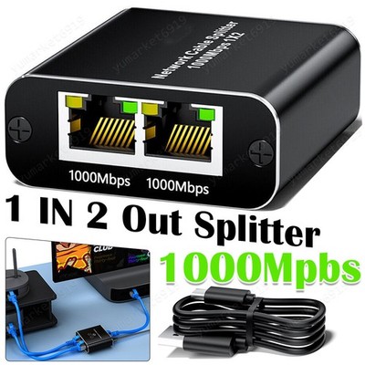 RJ45 Splitter 1X2 Gigabit 1000Mbps Ethernet cable 1 in 2 out Network Splitter PC