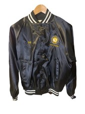 Auburn Sportswear Black Satin Made in the USA Snap Front Athletic Jacket Sz M