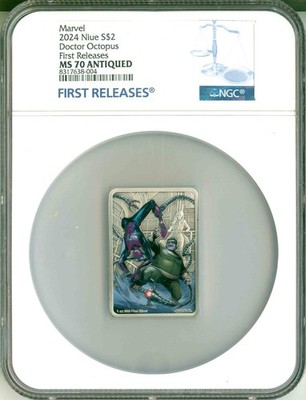 2024 Niue S$2 Marvel Doctor Octopus FIrst Release NGC MS70 Antiqued Box COA OGP